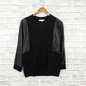 Sandro Black Textured Front Scoop Neck Sweater